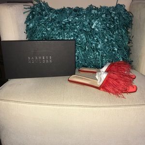 Barney’s feather-embellished sandal slide